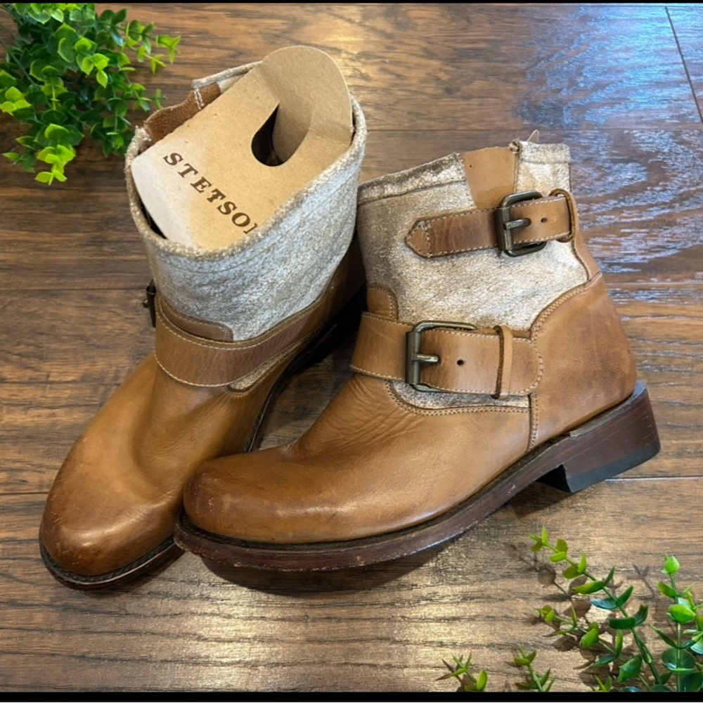 STETSON WOMENS MIA Western Boots - size 6.5 - ankle boots leather brown tan - Picture 1 of 16